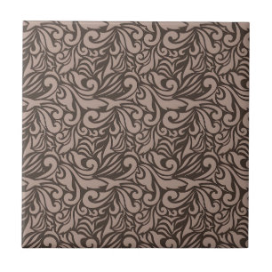 Elegant Brown Floral Pattern on Light Pink Back Tile