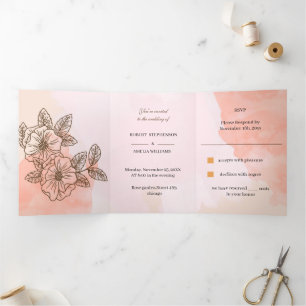 Elegant Brown Flower Personalised Wedding Tri-Fold Invitation