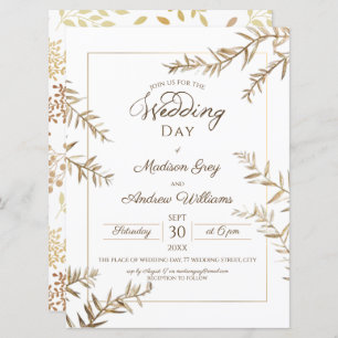 Elegant Brown Foliage Autumn Wedding Invitation