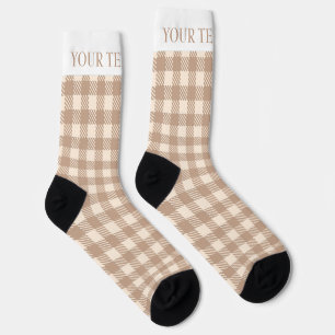 Elegant brown geige gingham prepply plaid checked socks