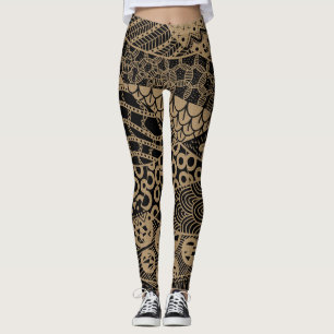 Elegant Brown Geometric Abstract Tribal Pattern   Leggings