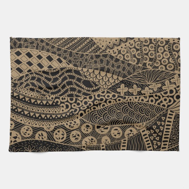 Elegant Brown Geometric Abstract Tribal Pattern | Tea Towel (Horizontal)