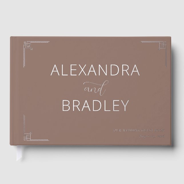 Elegant Brown Geometric Accents Guest Book (Front)