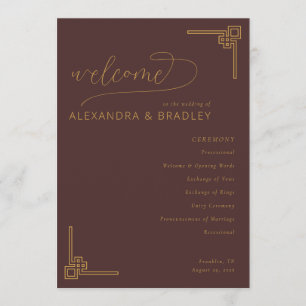 Elegant Brown Geometric Wedding Ceremony Programme