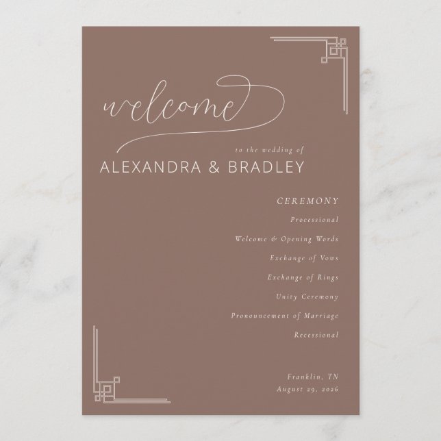 Elegant Brown Geometric Wedding Program Programme (Front)