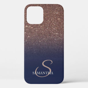 Elegant Brown Glitter Drips,Navy Blue  iPhone 12 Pro Case