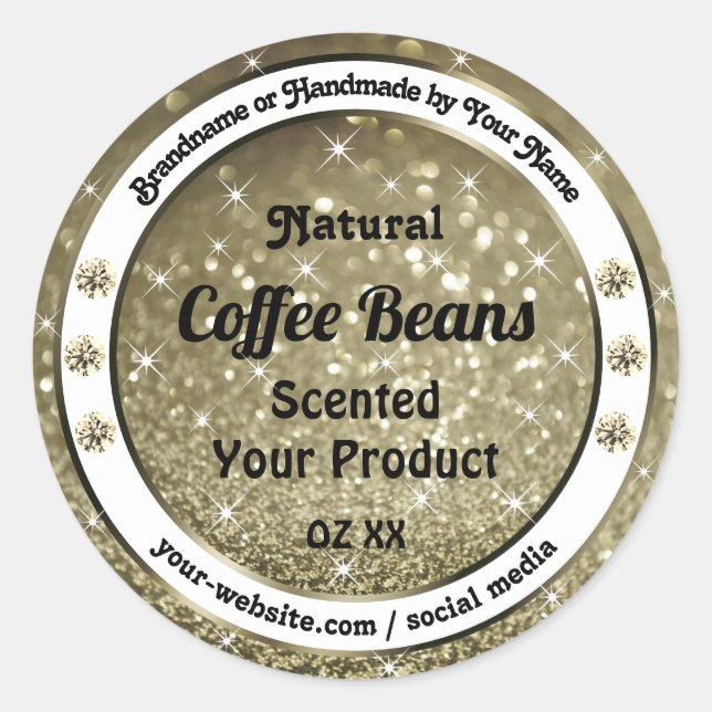 Elegant Brown Glitter Product Labels with Diamonds (Front)