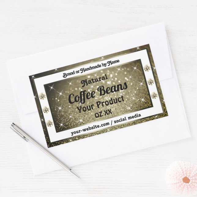 Elegant Brown Glitter Product Labels with Diamonds (Envelope)