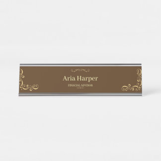 Elegant Brown Gold Audit Firm Financial Advisor De Desk Name Plate
