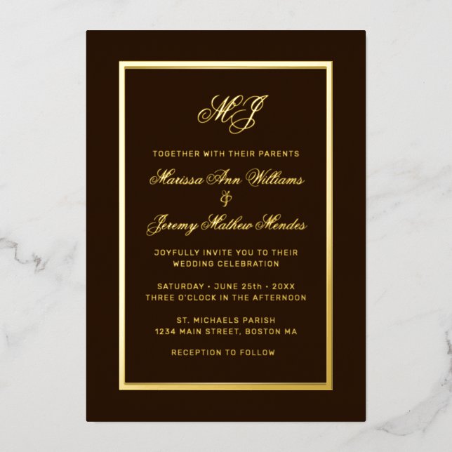 Elegant Brown Gold Calligraphy Script Wedding (Front)