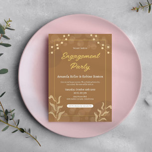 Elegant Brown & Gold Engagement Party Invitation