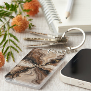 Elegant Brown & Gold Fluid Abstract Art Key Ring