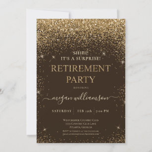 Elegant Brown Gold Glitter Retirement Party Invitation