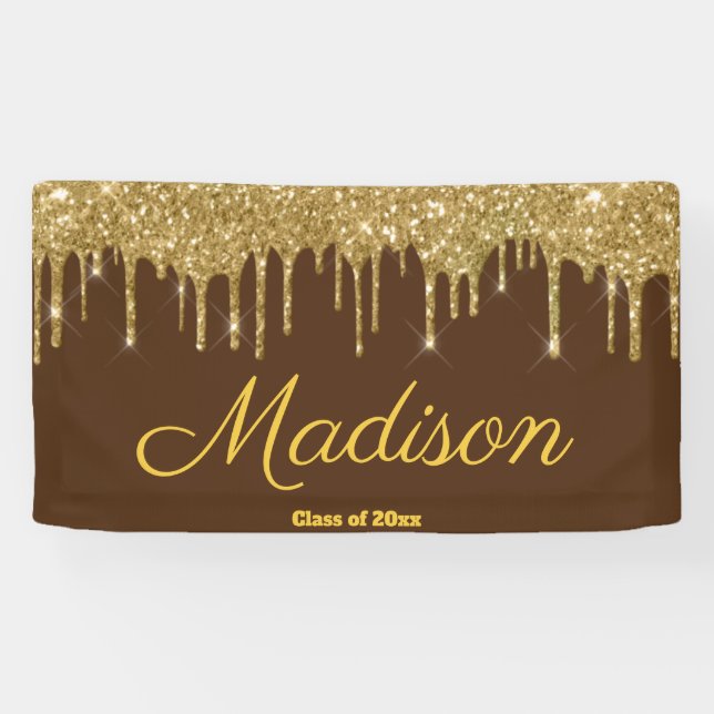 Elegant Brown Gold Graduation Party Class of 2024 Banner (Horizontal)