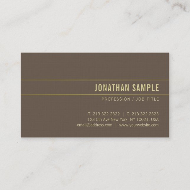 Elegant Brown Gold Minimalist Design Trendy Luxury Business Card (Front)