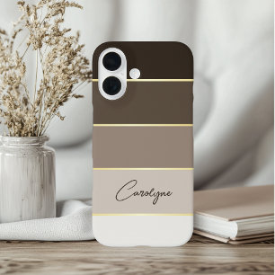 Elegant brown gold Personalised Colour Stripes iPhone 16 Case