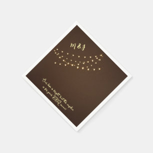 Elegant Brown & Gold String Lights Funny Wedding Napkin