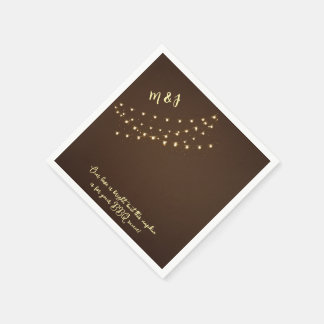 Elegant Brown & Gold String Lights Funny Wedding Napkin