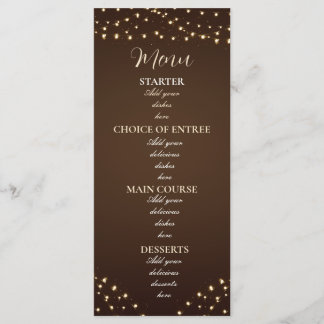 Elegant Brown & Gold String Lights Wedding Menu