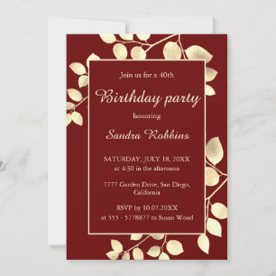 Elegant brown golden leaves birthday invitation