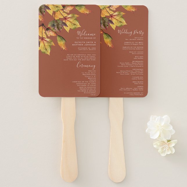 Elegant Brown Golden Yellow Autumn Foliage Wedding Hand Fan (Creator Uploaded)