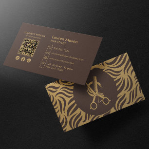 Elegant Brown HairStylist Hair Dresser QR Code Business Card