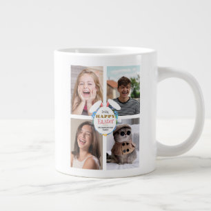 Elegant Brown happy Easter Ears Eggs Family photo Large Coffee Mug