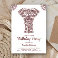 Elegant Brown Henna Elephant Birthday Party