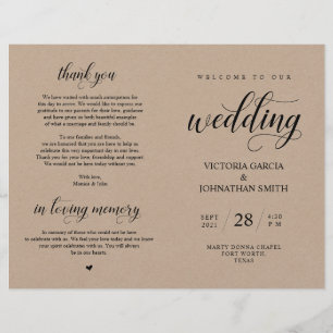 Elegant Brown Kraft, Wed Ceremony Foldable Program