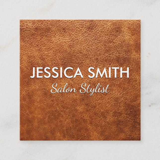 Elegant Brown Leather Square Business Card (Front)