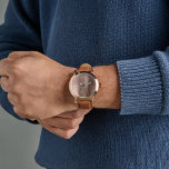 Elegant Brown Leather Strap Men's Watch<br><div class="desc">Elegant brown leather strap men's watch with rose gold accents,  a brushed metal style dial,  and white numbers.</div>