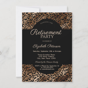 Elegant Brown Leopard Print Retirement Party Invitation