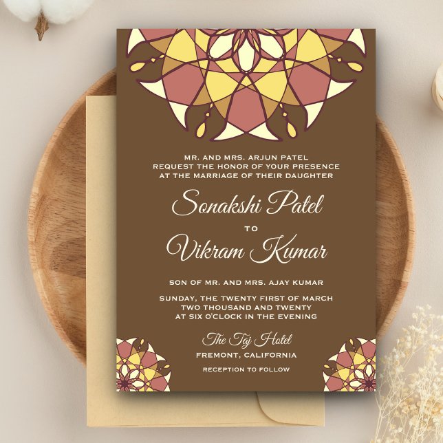 Elegant Brown Mandala Indian Wedding Invitation (Creator Uploaded)