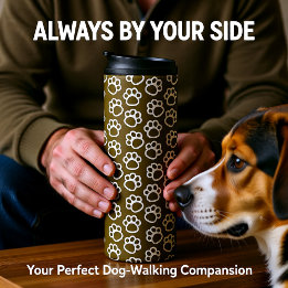 Elegant Brown Minimal Dog Paw Pattern Thermal Tumbler