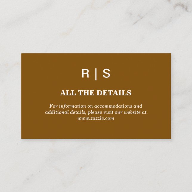 Elegant Brown Monogram Wedding Enclosure Card (Front)