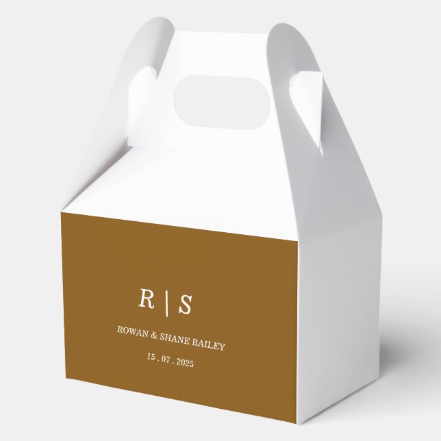 Elegant Brown Monogram Wedding Favour Box (Front)