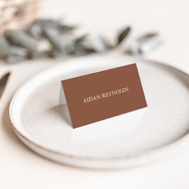 Elegant Brown Monogram Wedding Place Card (Minimal Elegant Brown Monogram Wedding Place Card)