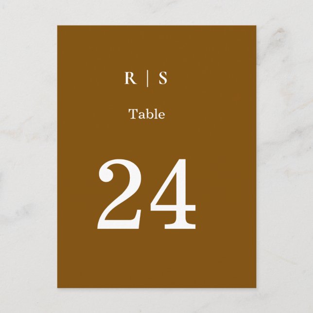 Elegant Brown Monogram Wedding Table Number Card (Front)