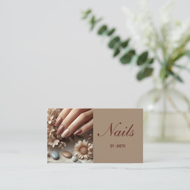 Elegant Brown Nails Business Card (Standing Front)