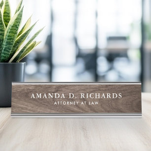 Elegant brown oak wood grain look desk name plate