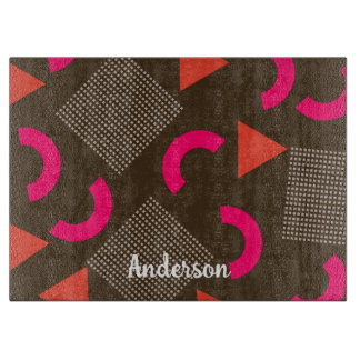 Elegant Brown Orange Geometric Personalized Name Cutting Board