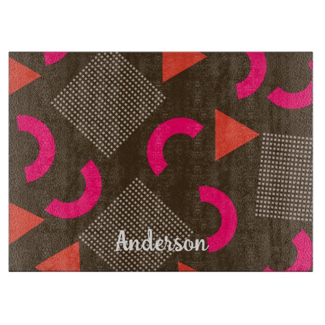 Elegant Brown Orange Geometric Personalized Name  Cutting Board (Front)