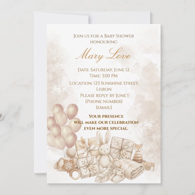 Elegant Brown & Pastel Baby Shower Invitation (Front)