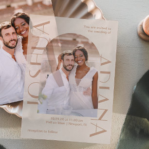 Elegant Brown Photo Arch Wedding Vellum Invitations