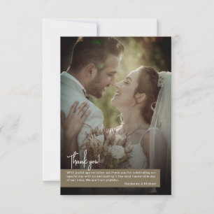 Elegant Brown Photo Banner Wedding Thank You Card