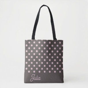 Elegant Brown Pink Polka Pattern Personalised Tote Bag