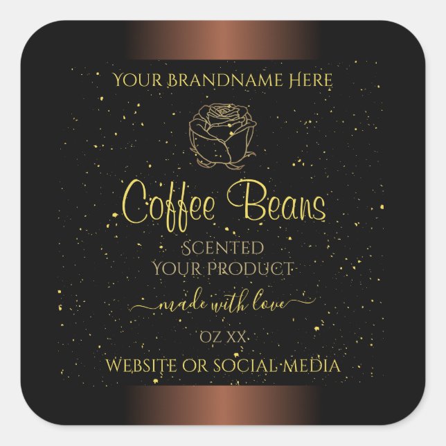 Elegant Brown Product Label Gold Soft Glitter Rose (Front)