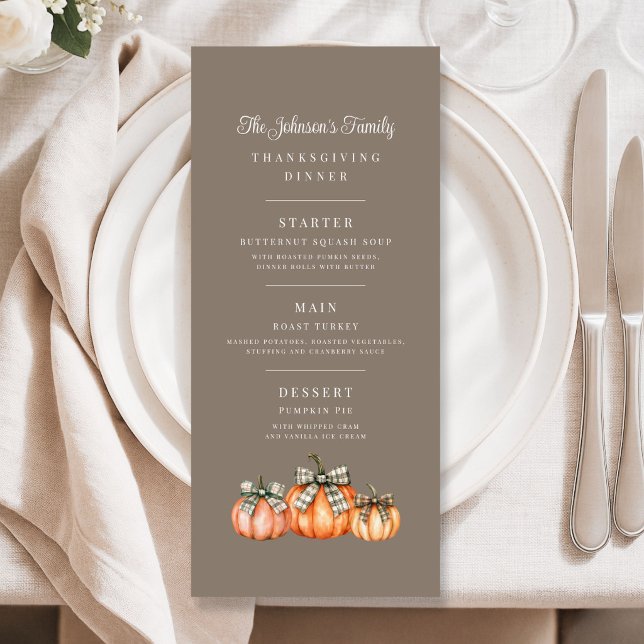 Elegant Brown Pumpkins Thanksgiving  Menu (Elegant Brown Pumpkins Thanksgiving Menu)