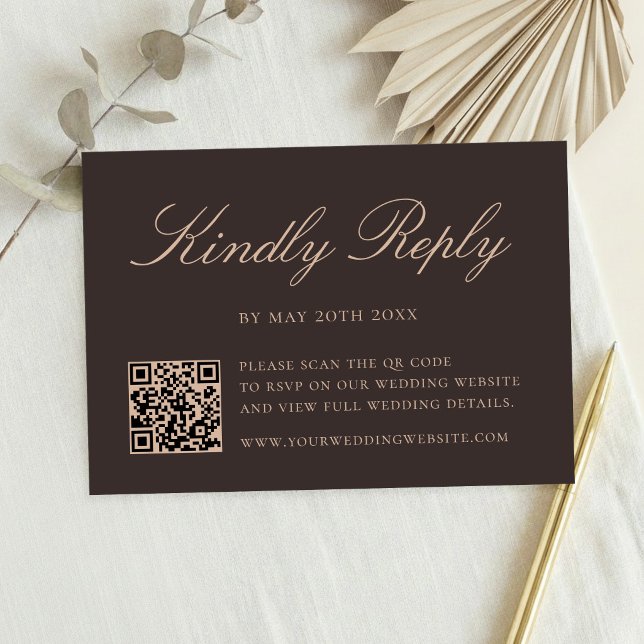Elegant Brown QR Code Wedding RSVP Card (Creator Uploaded)