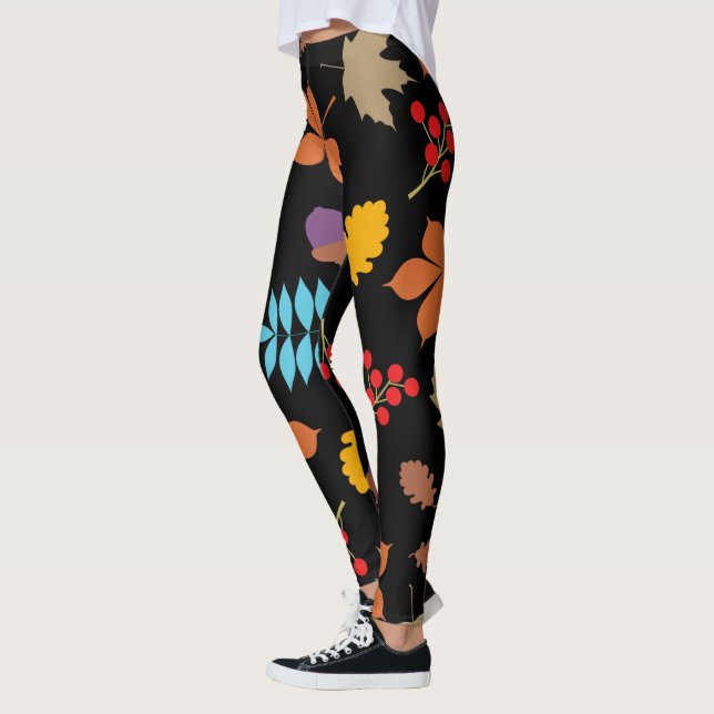 Elegant Brown Red Autumn Leaves Pattern | Leggings (Left)